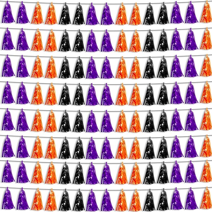 8P Purple Black 0range Foil Fringe Metallic Tassel Streamers Banner Tassel by HYSILLA