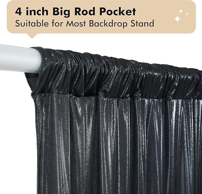 leegleri 40ftx10 ft Black Glitter Sequin Backdrop Curtain - Image 7