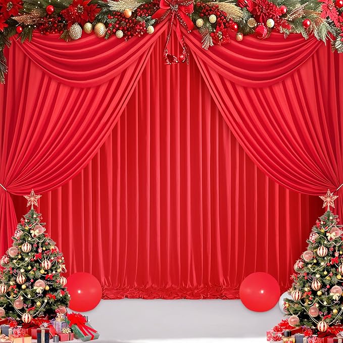 10ft x 8ft Wrinkle Free Red Backdrop Curtains - Image 7