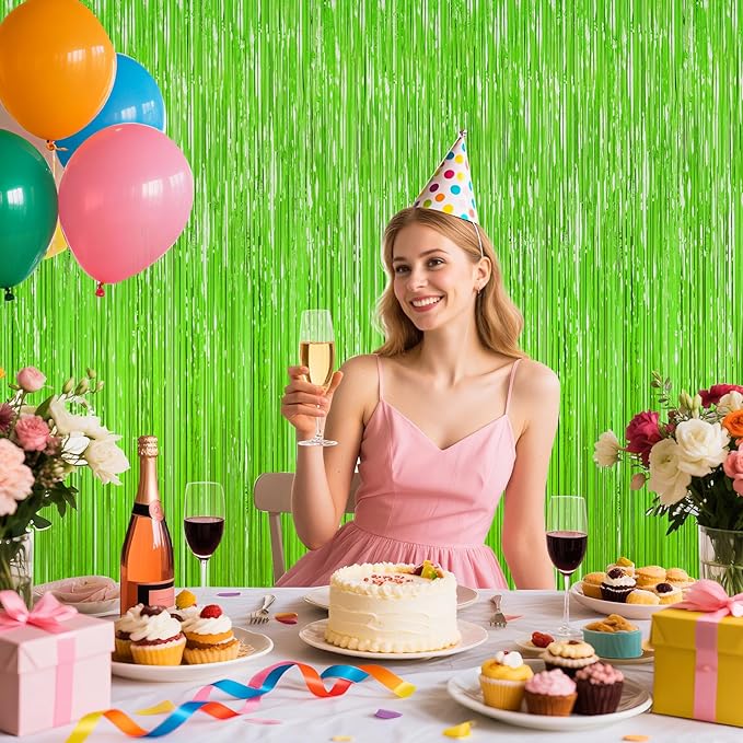 Grass Green Foil Fringe Curtain Backdrop, Birthday Christmas Tropical Party - Image 6