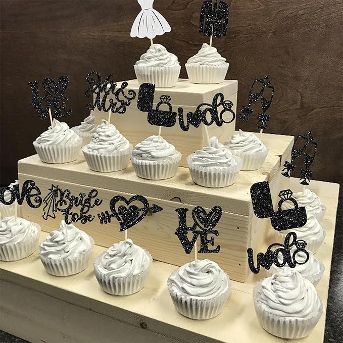 Ephlyn 30Pcs Bride to be Cupcake Toppers Glitter Wedding Cake Topper - Image 7
