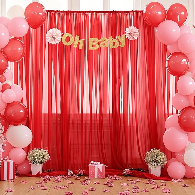 10x10 Red Tulle Backdrop Curtains - Image 3