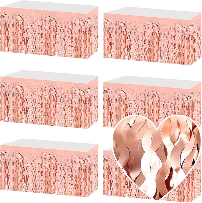 6 Pack 29x108 Inch Rose Gold Wave Foil Fringe Table Skirts Metallic Banner by Mebiornt