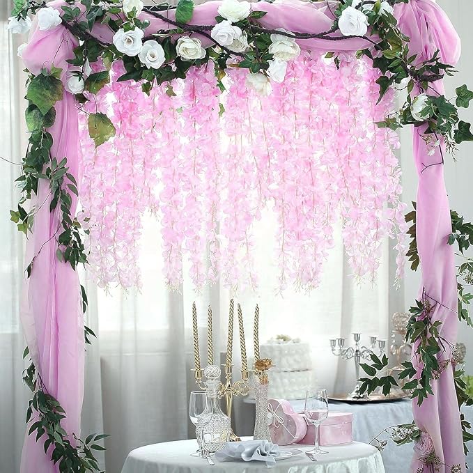 24 Pack Pink Wisteria Hanging Flowers Garland, 3.77 Feet Artificial Flower Vines - Image 4