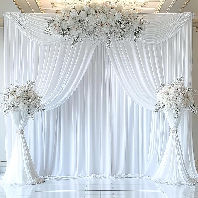 60ftx14FT Wrinkle Free White Backdrop Curtain, 12 Panels 14FT Height White - Image 8