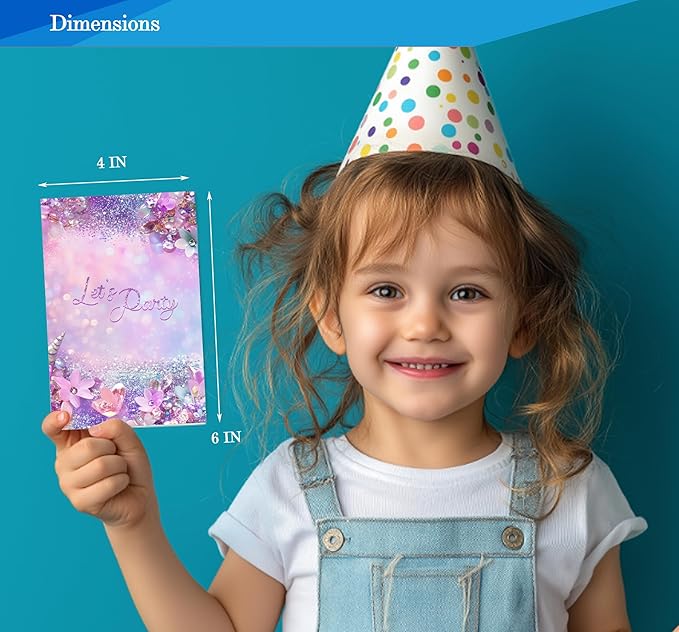 Pink Birthday Invitations for Girls, Modern Sparkle Birthday Party Invitaions - Image 5