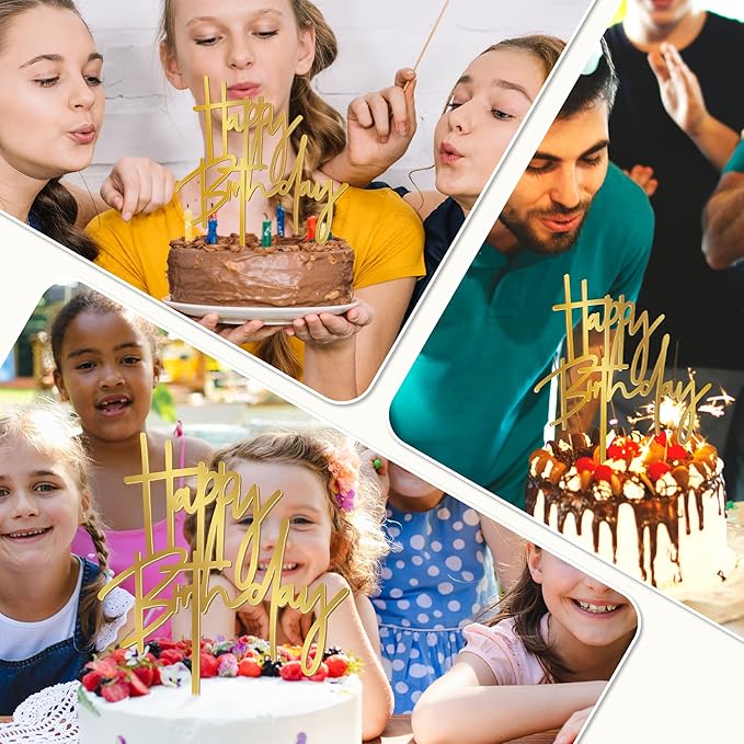 1PCS Gold Birthday Cake Topper, 5.3 x 7.2 Inches Acrylic Happy Birthday Cake - Image 6