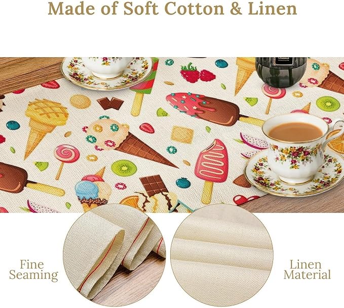 Ice Cream Table Runner, Fruit Ice Popsicles Cold Summer Desserts Seasonal - Image 5