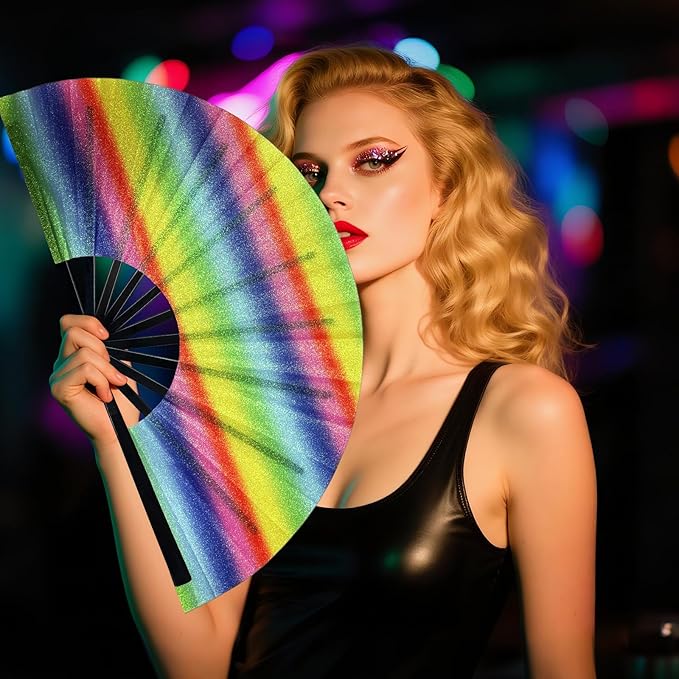 13'' Large Glitter Rave Fan Folding Hand Fans - Image 4