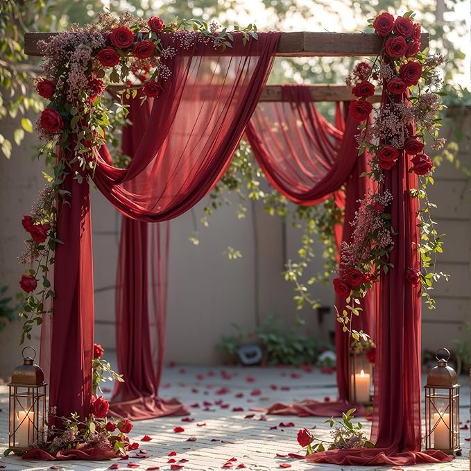 Wedding Arch Draping Fabric, 1 Panel 18FT Burgundy Sheer Backdrop Curtain - Image 7