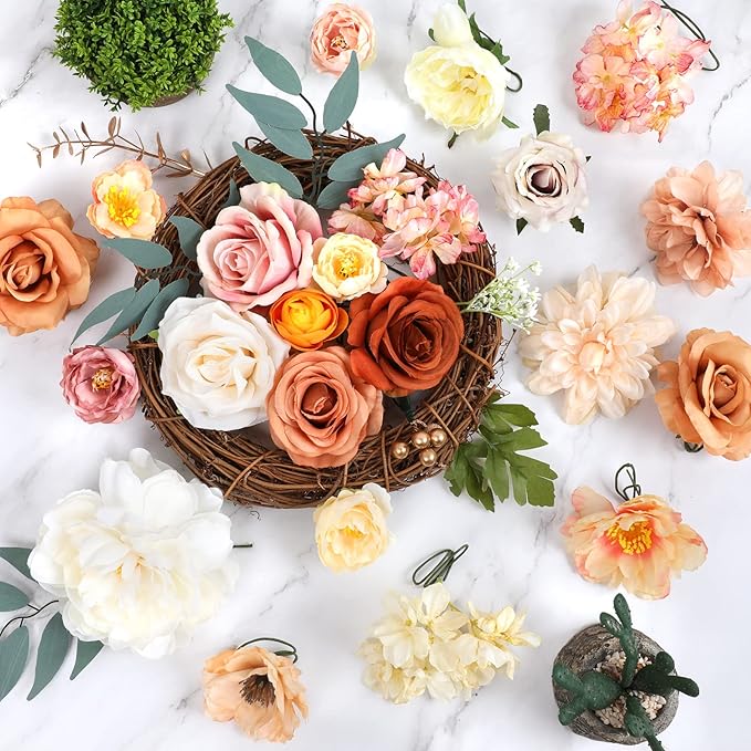 AmyHomie Champagne Artificial Flowers Combo Silk Mix Peony Rose Hydrangea Fake - Image 6
