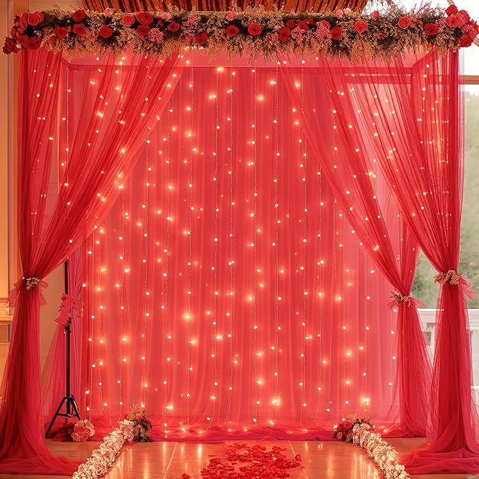 20×10ft Red Tulle Backdrop Curtain - Image 2