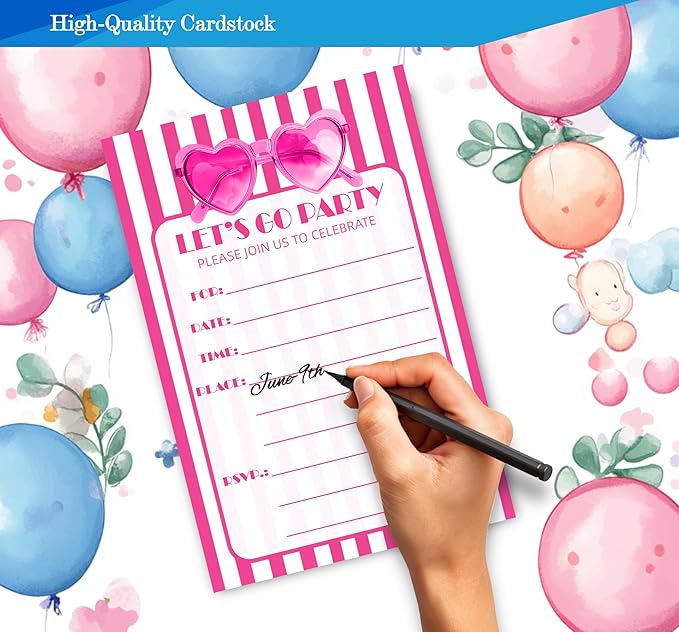 Pink Girl Birthday Invitations for Girls, Girls Pink Birthday Party Invitaions - Image 4