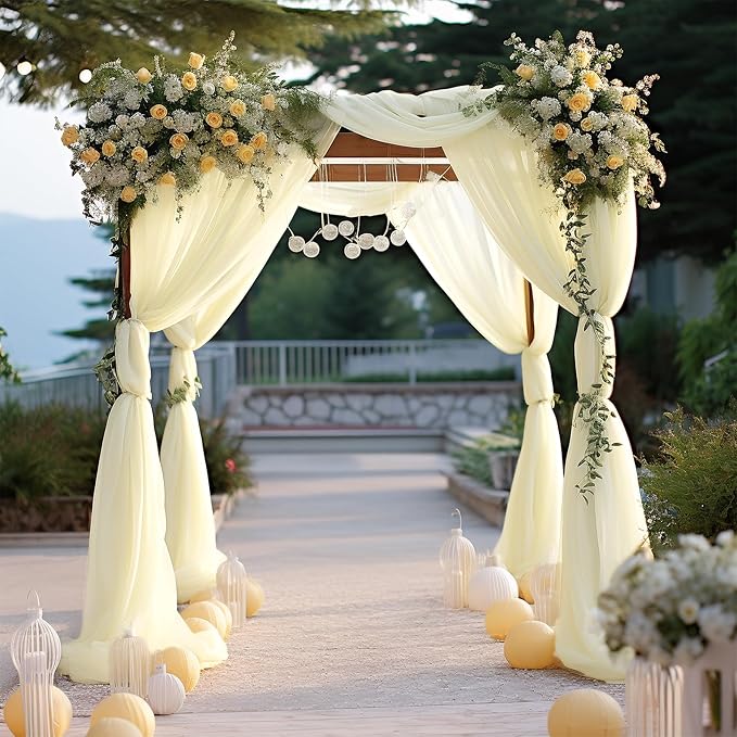 Wedding Arch Draping Fabric Beige Arch Drapes Sheer Backdrop Curtain - Image 2