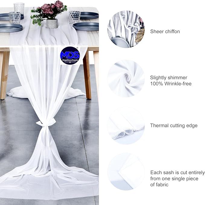 MDS 2 Pack 10ft Chiffon Table Runner 29 x 120 Inches Sheer Wedding Runner - Image 5