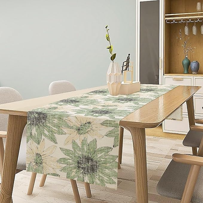 Chrysanthemum Vintage Floral Table Runner, Elegant Yellow Sunflower Spring - Image 4