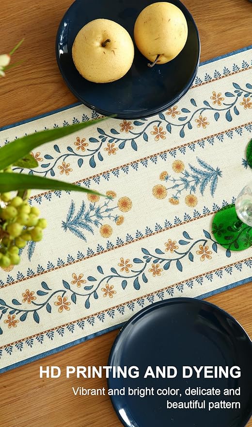 ISAENNE Designer Pale Yellow Elegant Linen Extra Long Table Runner 118 Inches - Image 4