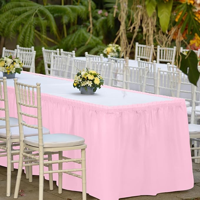 TURSTIN 2 Pieces Pink Plastic Table Skirts 14 x 29 Feet - Image 5
