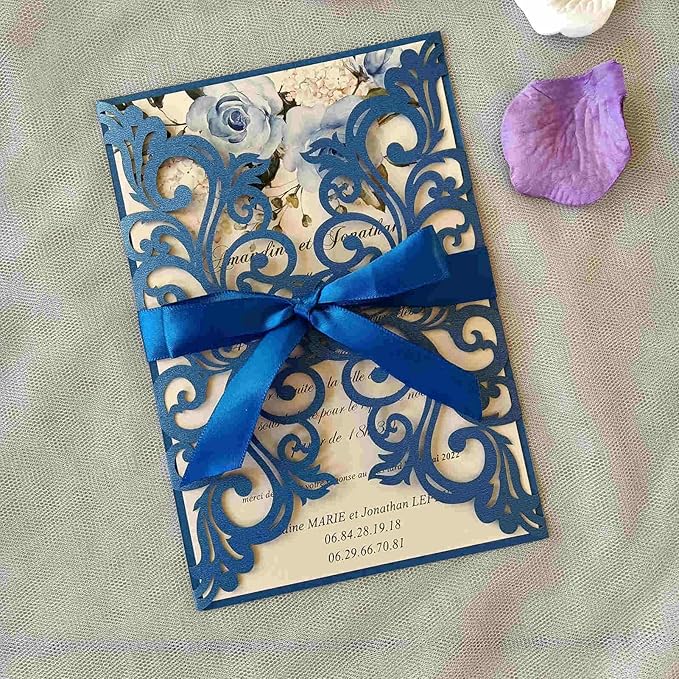 25PCS Royal Blue Laser Cut Wedding Invitations Cards by Unknown