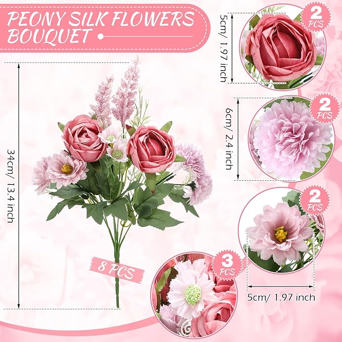 Zeyune 8 Pcs Wedding Silk Flowers Fake Silk Flowers Faux Bouquet Hydrangea - Image 2