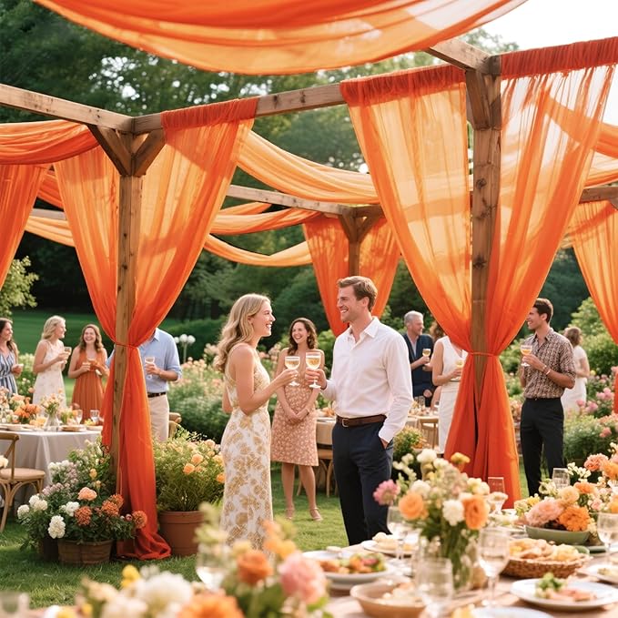 VOK Orange Wedding Arch Draping Fabric Chiffon Fabric, 29in x 18Ft 2 Panels - Image 5