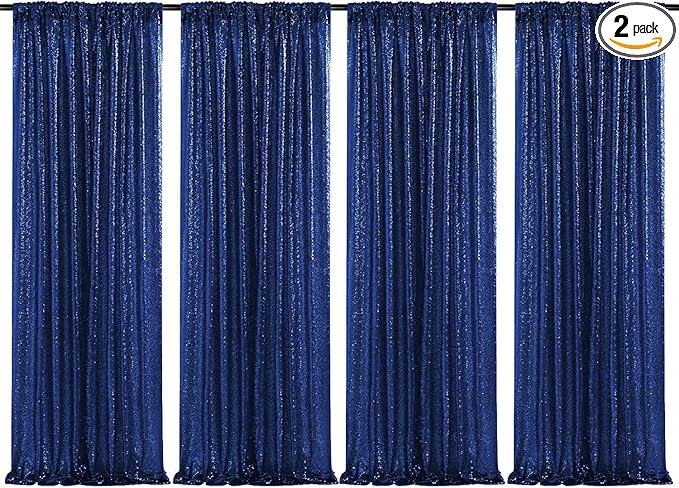 Poise3EHome 4Pcs 2Ft x 8Ft Blue Sequin Backdrop Curtains, Glitter Photography by Poise3EHome