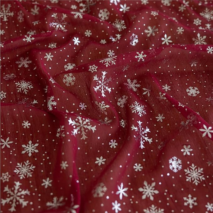 Silvery Snowflake Metallic Print Tulle Christmas Table Runner, Seasonal Winter - Image 3