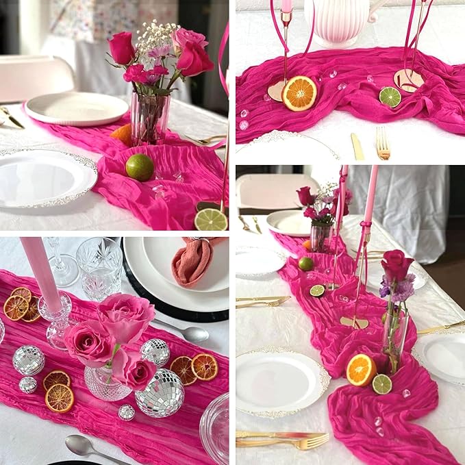 3 Pack Hot Pink Cheesecloth Table Runner Summer Sheer Fuschia Cheese Cloth - Image 4