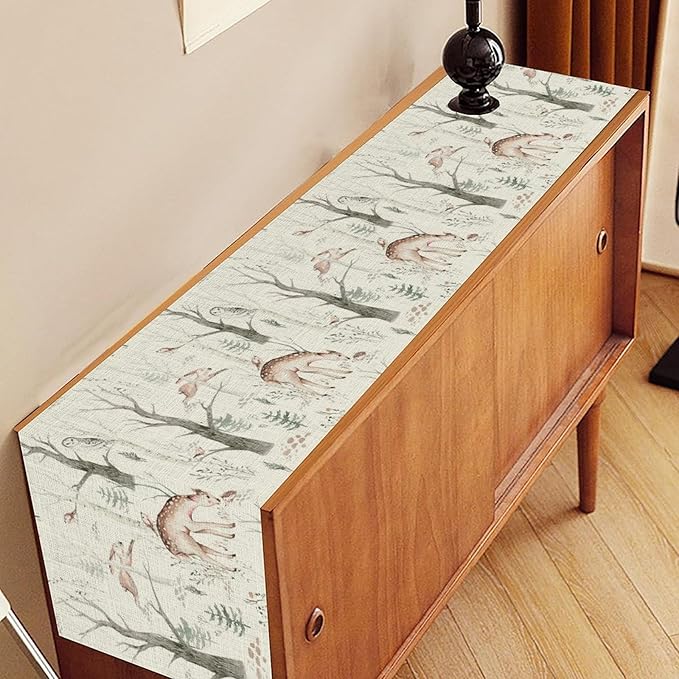 Rustic Woodland Table Runner, Farmhouse Forest Animals Country Lodge Wild Hunt - Image 2