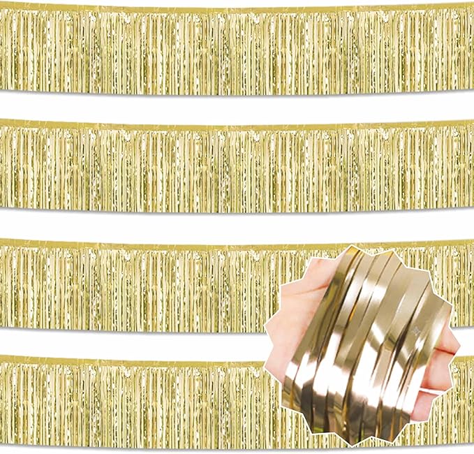 4 Pack 10 Ft Light Gold Foil Fringe Garland Metallic Streamers Tinsel Banner by LANTIANCHEN