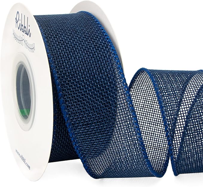 Ribbli Navy Burlap Wired Ribbon, 1-1/2 Inch x 10 Yard, Wired Edge Ribbon by Ribbli