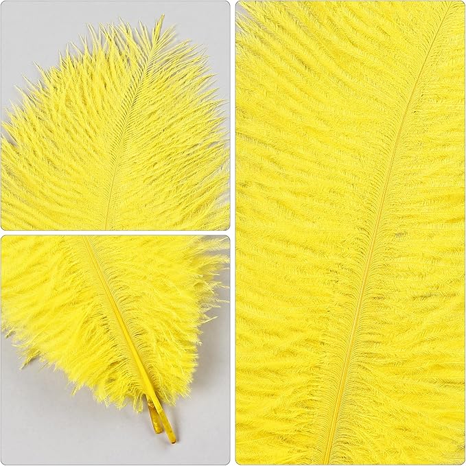THARAHT Yellow Ostrich Feathers 24pcs Natural Bulk 8-10Inch 20cm-25cm - Image 3