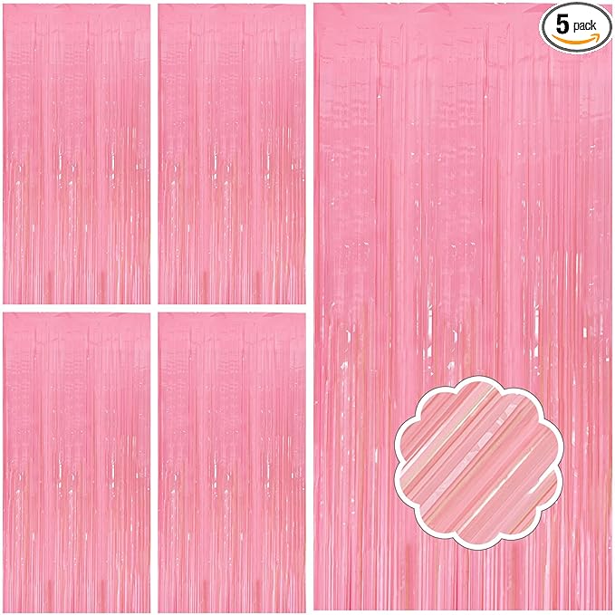 5 Pack Pink Tinsel Curtain Party Backdrop Foil Fringe Light Pink Halloween Baby by Unknown