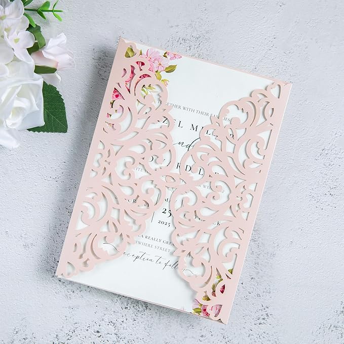 20Pcs Blush Pink Laser Cut Invitation Cards - Image 3