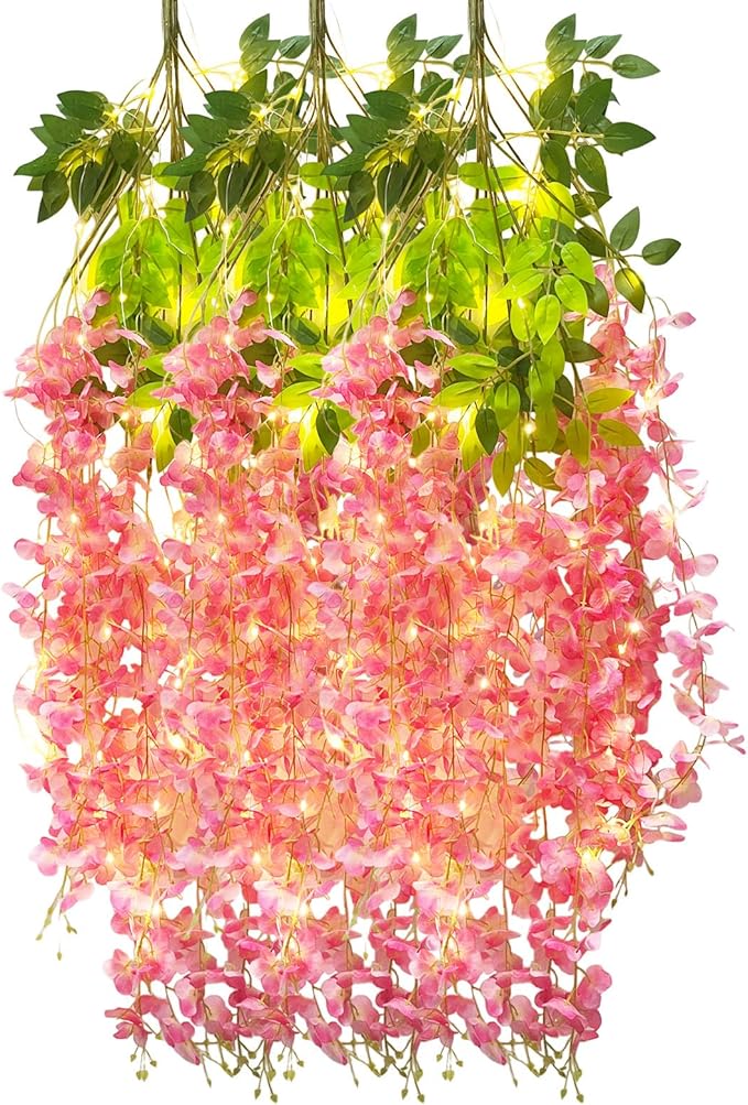 12 Pack Dark Pink Wisteria Hanging Flowers Garland by Luerbi