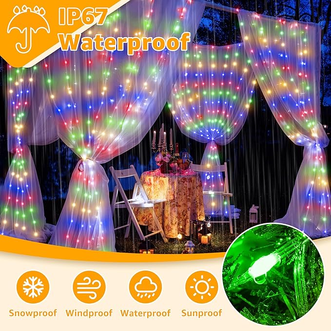 Ollny Curtain Lights 600LED 19.7ft x 9.8ft, IP67 Waterproof Outdoor Curtain - Image 4
