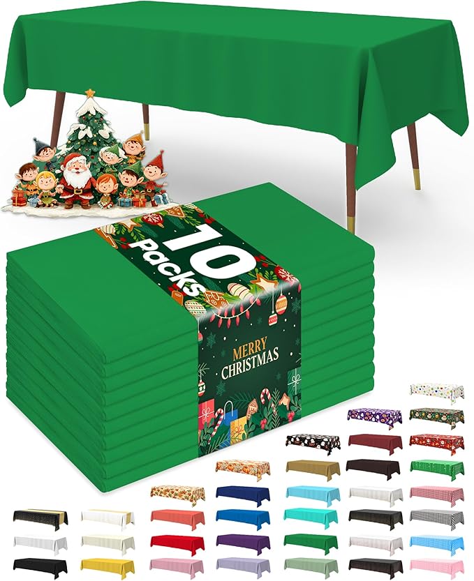 Pureegg Plastic Table Cloth Disposable 10 Pack, 54 x 108 Inch Table Cloths by Pureegg
