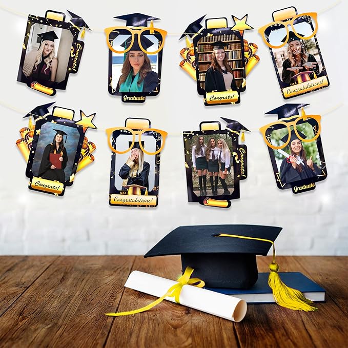 pinkblume Graduation Party Decorations Black and Gold Grad Photo Banner - Image 4