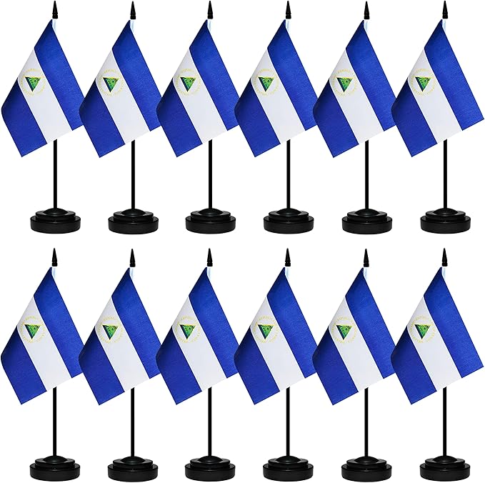 12 Pack Nicaragua Desk Flags Set, Nicaraguan Small Mini Table Office Flags by BCLin