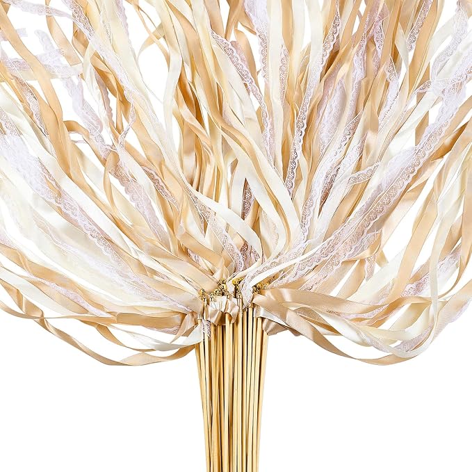 Taiyin 150 Pcs Lace Ribbon Stick Wands Wedding Wand Streamers by Taiyin
