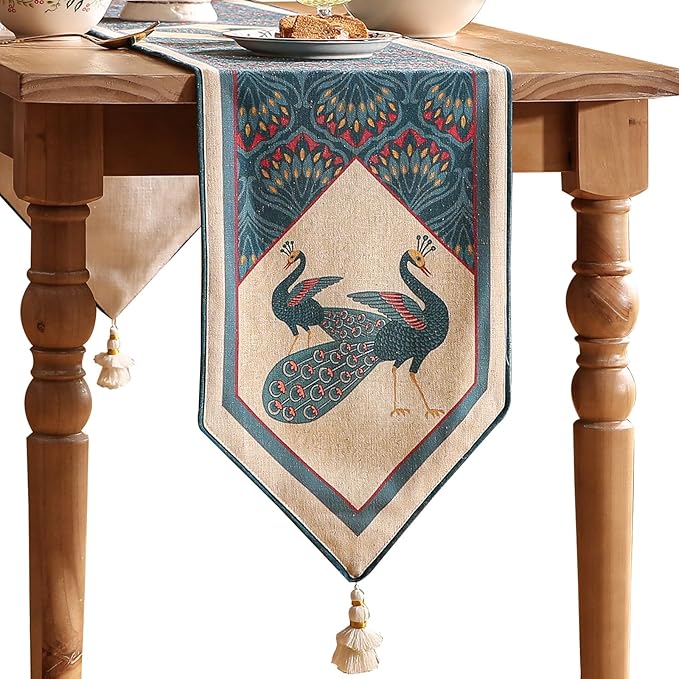 Vintage Blue Peacock Small Table Runner by bilingaier