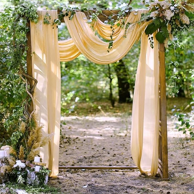 Champagne Arch Drapes for Wedding Arch Draping Fabric 2 Panel Sheer Backdrop - Image 6