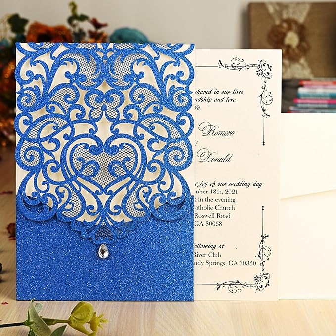 Hosmsua 50PCS Wedding Invitations Cards 5 x 7.3 Inch Laser Cut Hollow Rose - Image 5