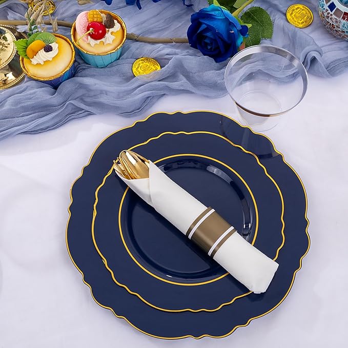 Liacere 350PCS Navy Blue Plastic Plates-Disposable Blue Gold Plates 50guest - Image 6