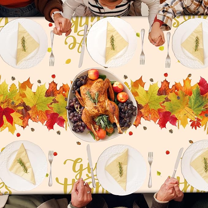 QZYL 12 Pack Thanksgiving Plastic Tablecloths, Maple Leaves Pumpkin Rectangle - Image 5
