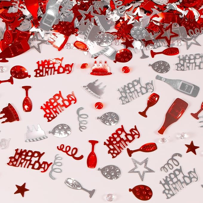 VHUWE Happy Birthday Confetti, 1.6 oz Red Silver Cake Balloon Star Goblet by VHUWE