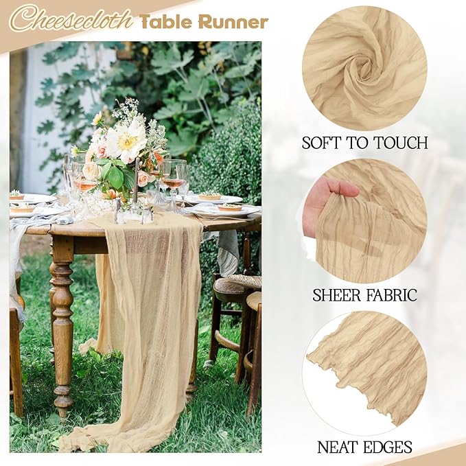 Aktor 12 Pack Beige Table Runner Boho Cheesecloth Table Runner Semi Sheer Gauze - Image 3