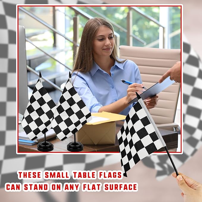 28 Pcs Black and White Checkered Racing Stick Flag Mini Race Car Office Table - Image 4