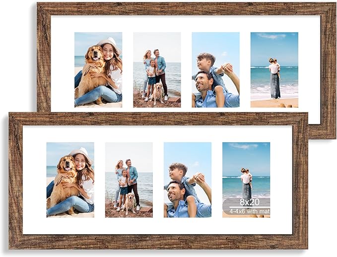 8x20 Picture Frame Set of 2, Rustic Brown Wood Frame by Hongkee