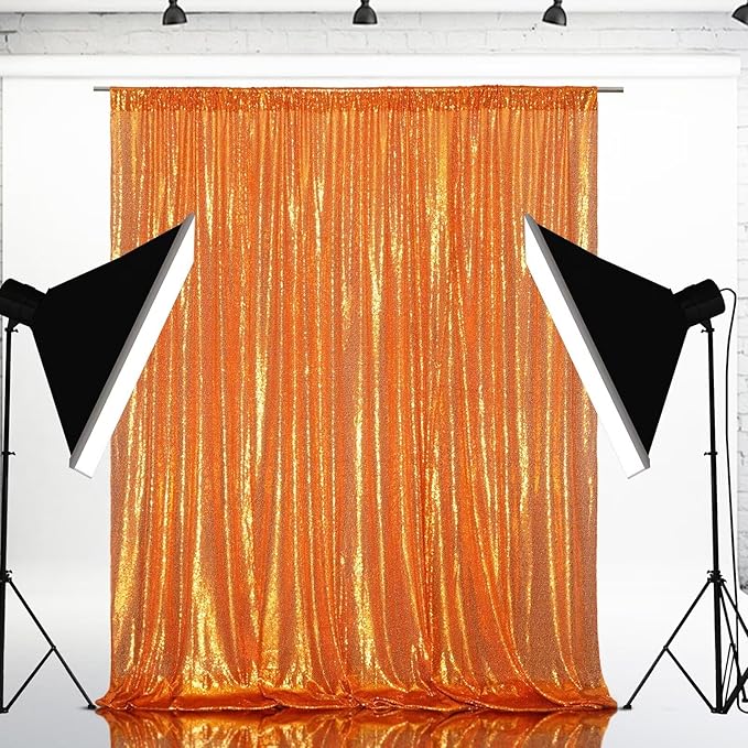 Eternal Beauty Orange Sequin Backdrop, 10x10 Ft Halloween Glitter Background - Image 4